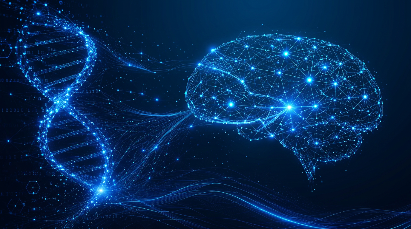 WLPraxion, agencia de inteligencia artificial: cerebro digital y hélice de datos que representan automatización con IA para negocios